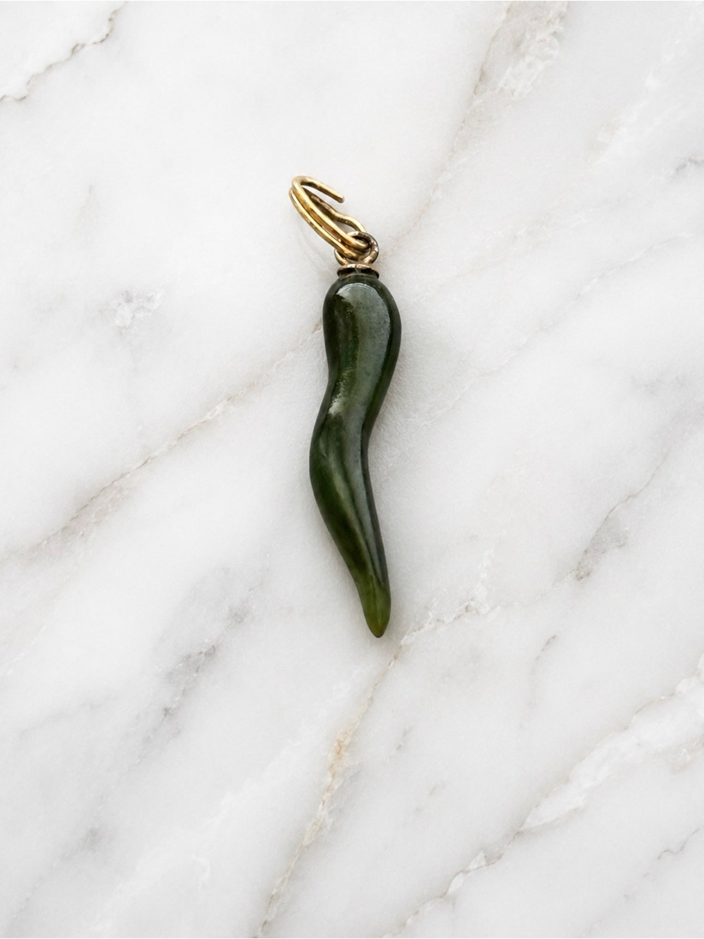 Dark Green Jade Italian Horn Pendant